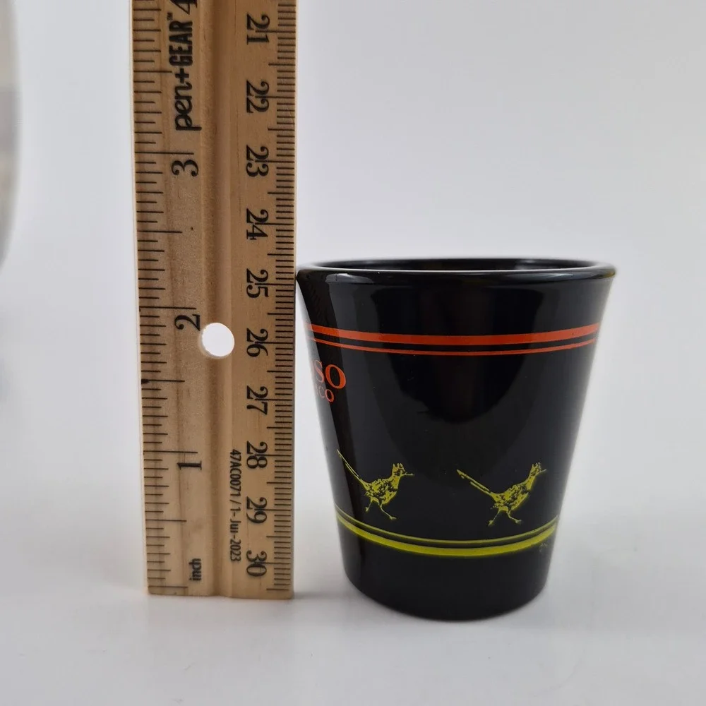 Ruidoso New Mexico Souvenir Shot Glass Black Roadrunner Graphic Vintage Style